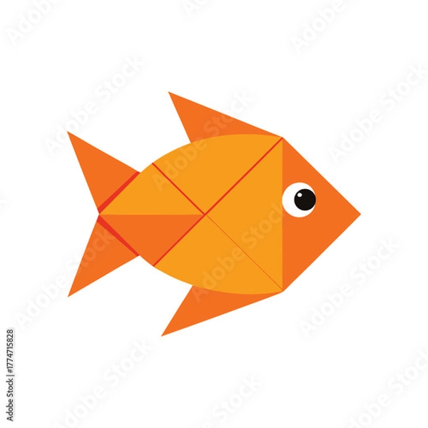 Fototapeta A vibrant orange origami fish with geometric shapes isolated on white