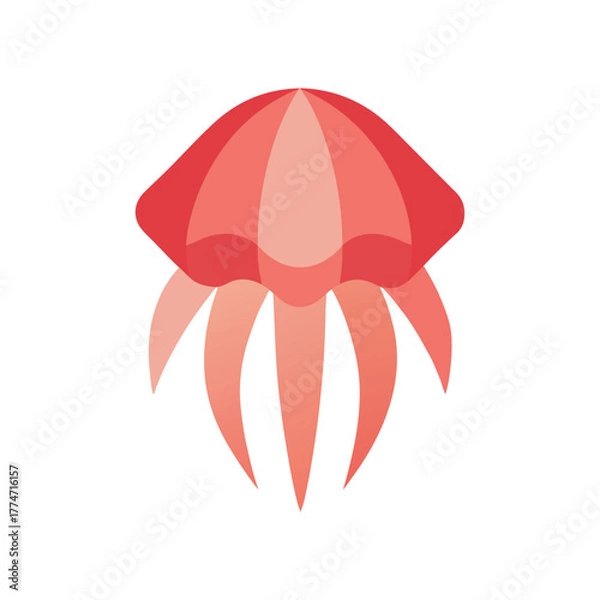 Obraz A simple flat design illustration of a red jellyfish with tentacles
