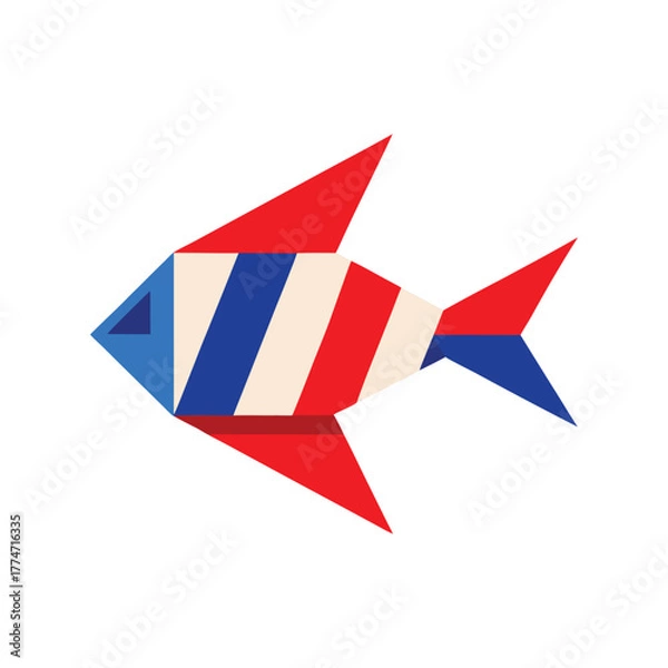 Fototapeta Stylized geometric fish illustration with red white and blue color scheme