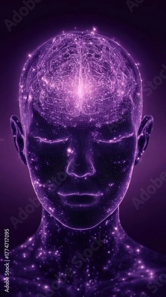 Obraz Artificial intelligence brain grid with glowing consciousness