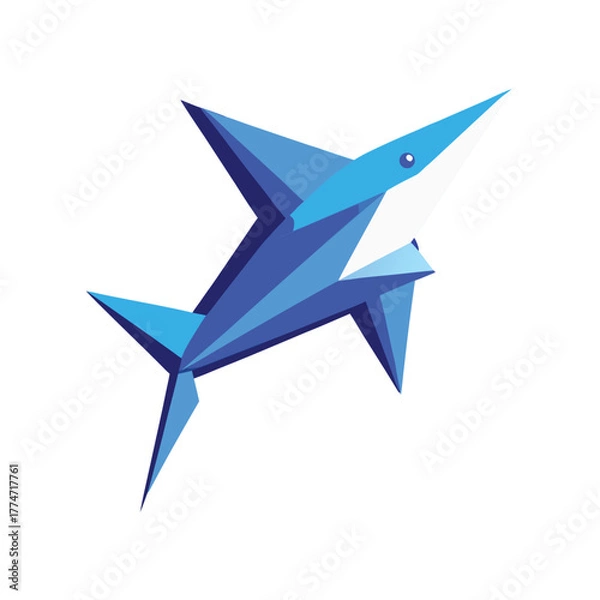 Obraz A striking blue origami shark design a geometric aquatic illustration
