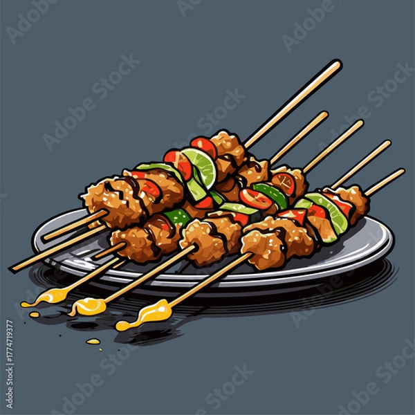 Fototapeta delicious satay cartoon vector image