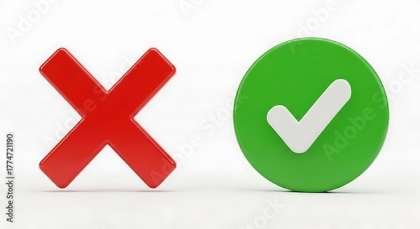 Fototapeta Red x symbol and green checkmark symbol indicating wrong and right choices