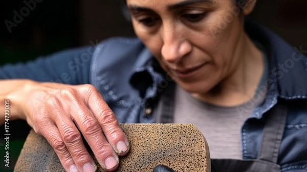 Obraz Skilled Artisan Working on a Textured Surface with Focus and Care