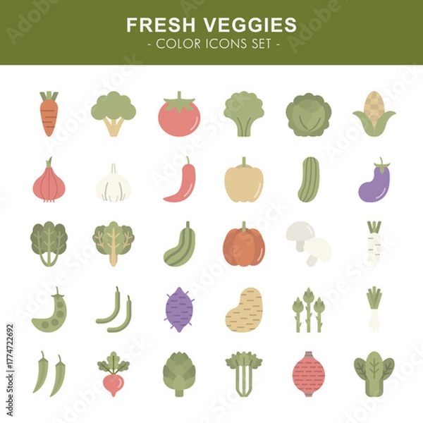 Obraz Fresh veggies - color icons set