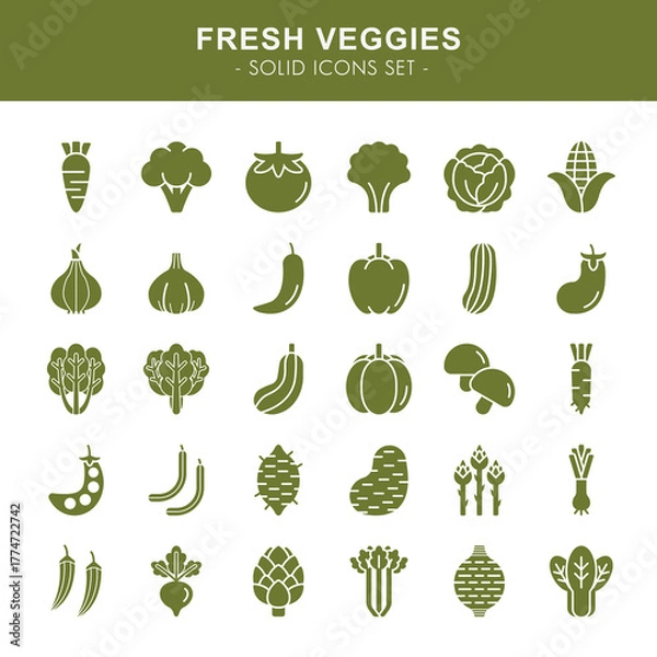 Obraz Fresh veggies - solid icons set