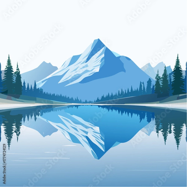 Obraz Tranquil mountain landscape scene with reflective water and geometric design