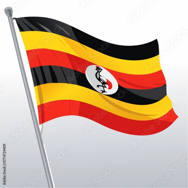 Obraz Uganda flag illustration waving on a pole isolated with copy space