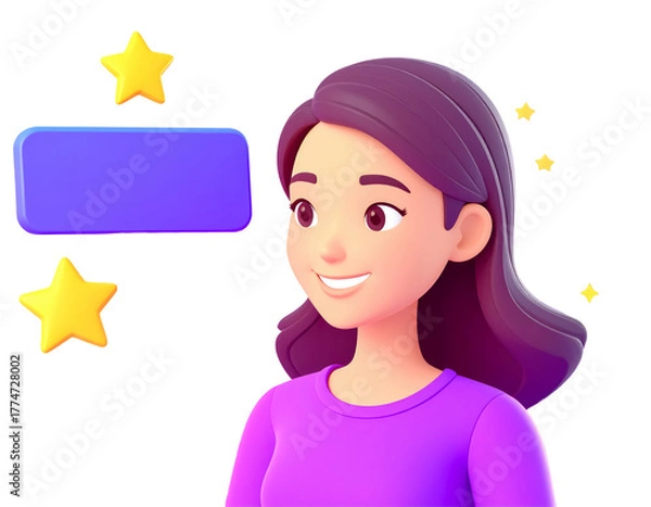 Fototapeta character 3d with bubble chat and stars review customer service or question isolated on transparent png