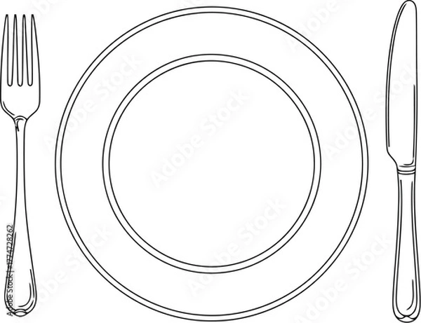 Obraz Elegant table setting sketch plate fork knife
