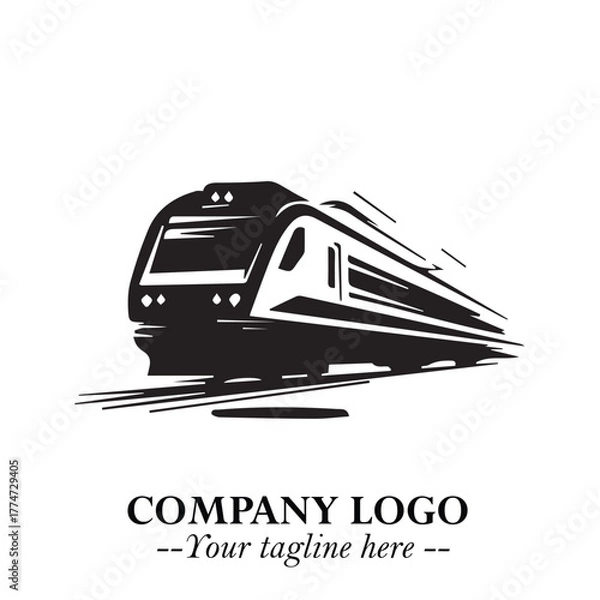 Fototapeta Train Moving Fast Logo Symbol in Black on the White Background with Modern Transport Design