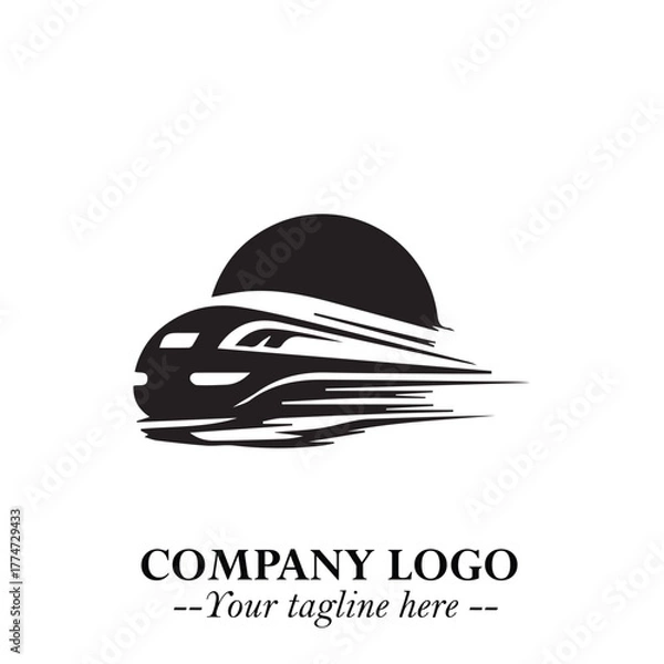 Fototapeta Train Moving Fast Logo Symbol in Black on the White Background with Modern Transport Design