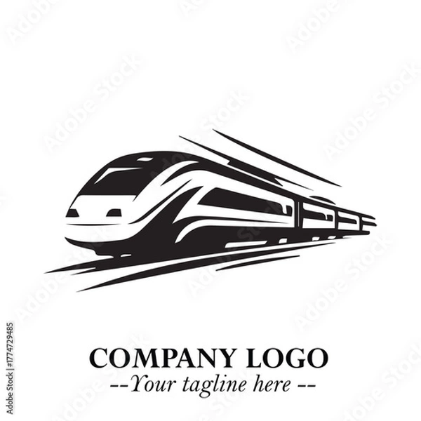 Fototapeta Train Moving Fast Logo Symbol in Black on the White Background with Modern Transport Design