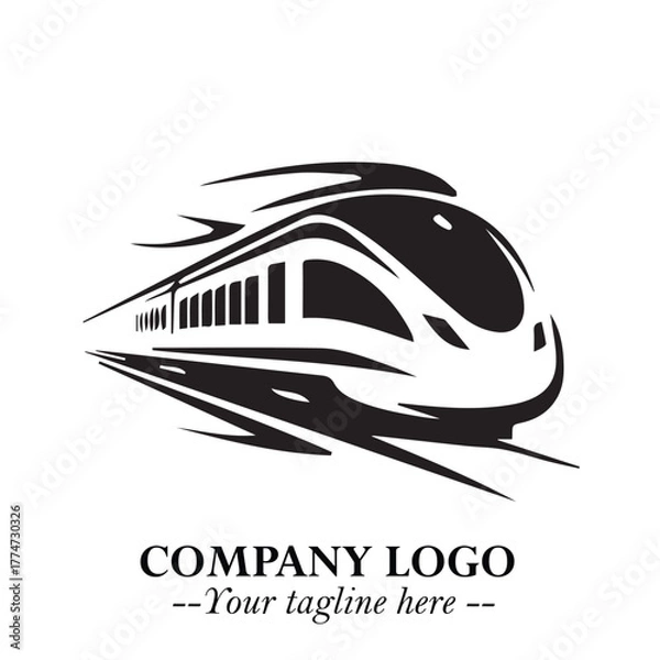 Fototapeta Train Moving Fast Logo Symbol in Black on the White Background with Modern Transport Design