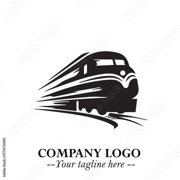 Fototapeta Train Moving Fast Logo Symbol in Black on the White Background with Modern Transport Design