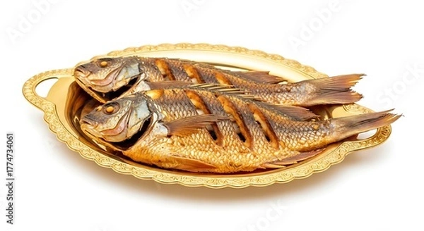 Obraz fried fish on white background
