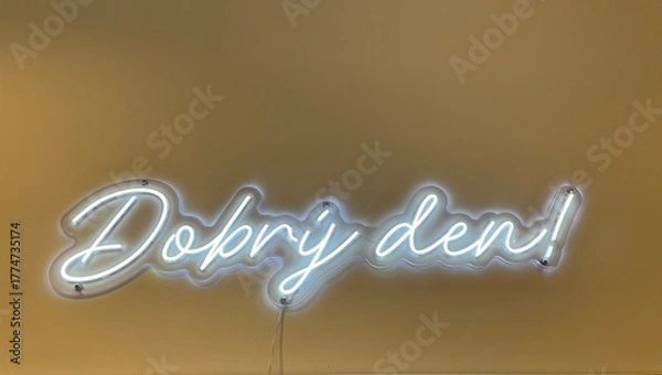 Fototapeta Neon sign that says Dobry Den in Czech