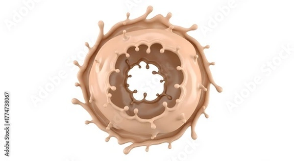 Fototapeta Vibrant top-down view of a liquid foundation makeup cream splashing dynamically in a donut shape with droplets flying outwards against a white background
