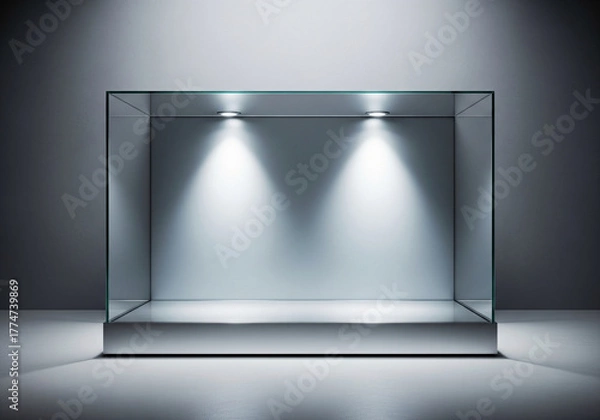 Fototapeta Elegant illuminated empty display case ready for showcasing luxury products or art with professional studio lighting and modern design