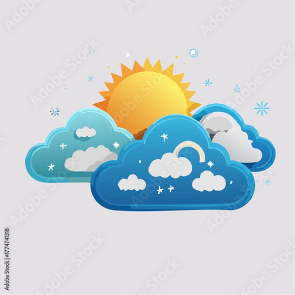 Obraz Weather illustration sun clouds and seasonal elements on neutral background