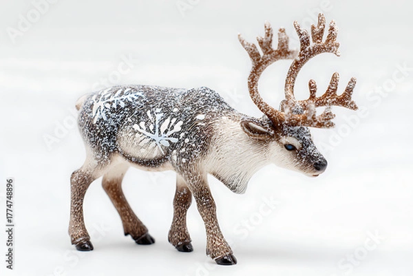 Fototapeta Festive reindeer figurine adorned with delicate snowflake details, capturing the magic of winter and holiday cheer for seasonal designs and creative projects
