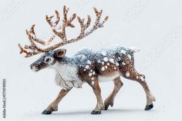 Obraz Enchanting reindeer figure dusted with snow, evoking winter holiday magic and festive spirit, perfect for seasonal promotions and whimsical designs