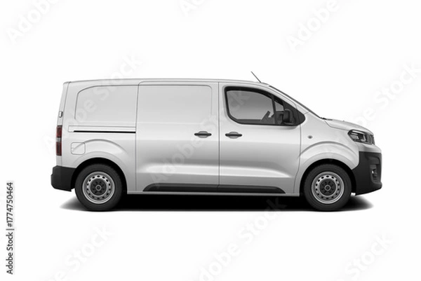 Fototapeta Silver delivery van parked on a white background showcasing its design features