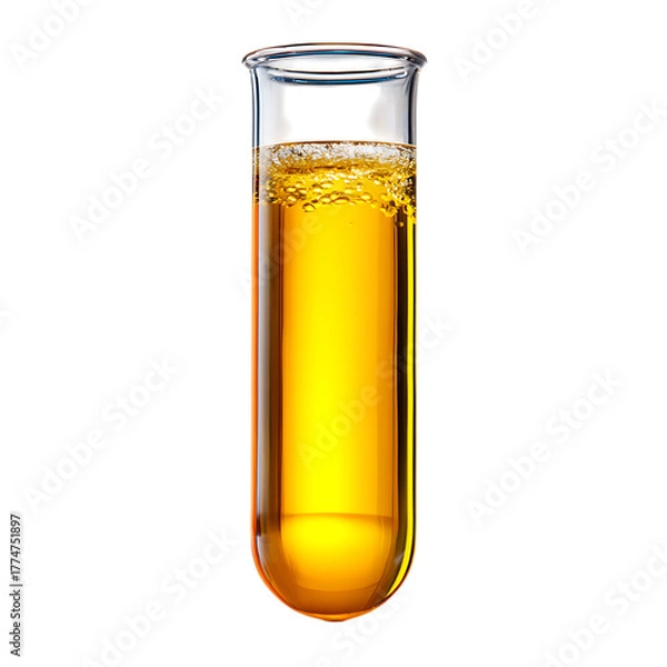 Fototapeta Test tube filled with yellow liquid isolated on transparent background, science