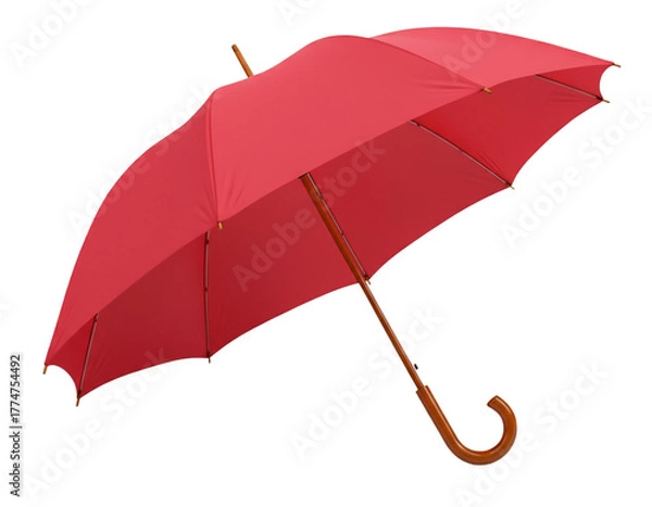 Obraz Tilted Red Umbrella Open — Dynamic Angle on Transparent Background.