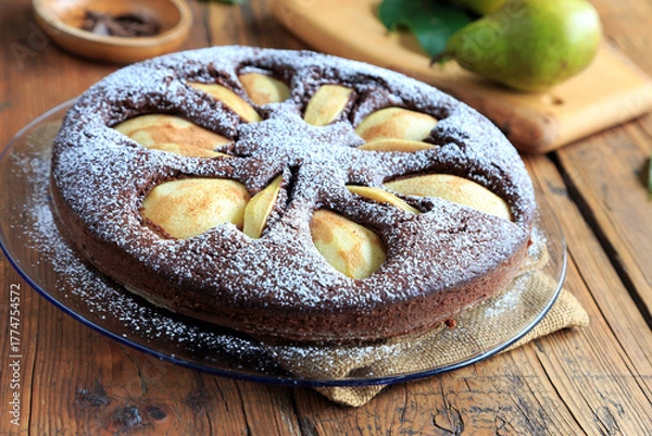 Obraz leckerer Birnen-Schokokuchen