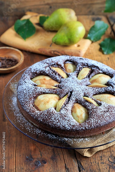 Obraz Saftiger Schoko-Birnen-Kuchen 