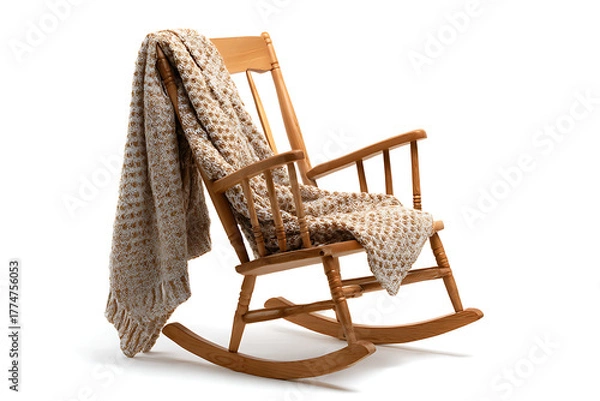 Fototapeta Relaxing rocking chair with a cozy knitted throw, perfect for creating a calming, inviting atmosphere in your home or design project, promoting comfort