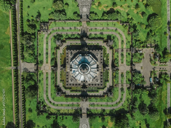 Fototapeta Aerial view of Bajra Sandhi Monument in Denpasar CIty with blue sky, Bali, Indonesia