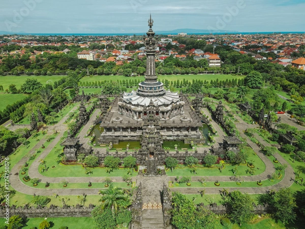 Obraz Aerial view of Bajra Sandhi Monument in Denpasar CIty with blue sky, Bali, Indonesia