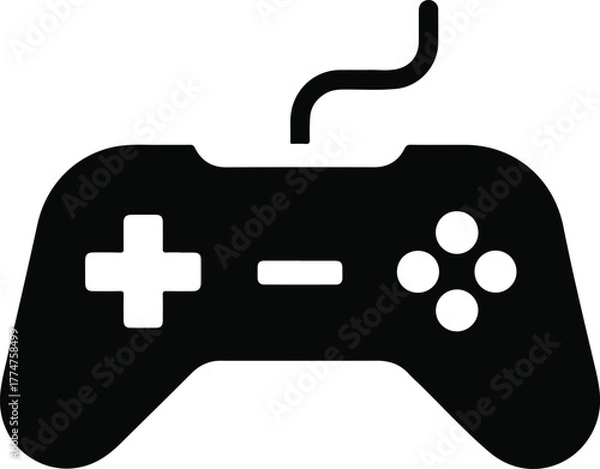 Fototapeta Black gamepad icon with white cross and buttons video game controller