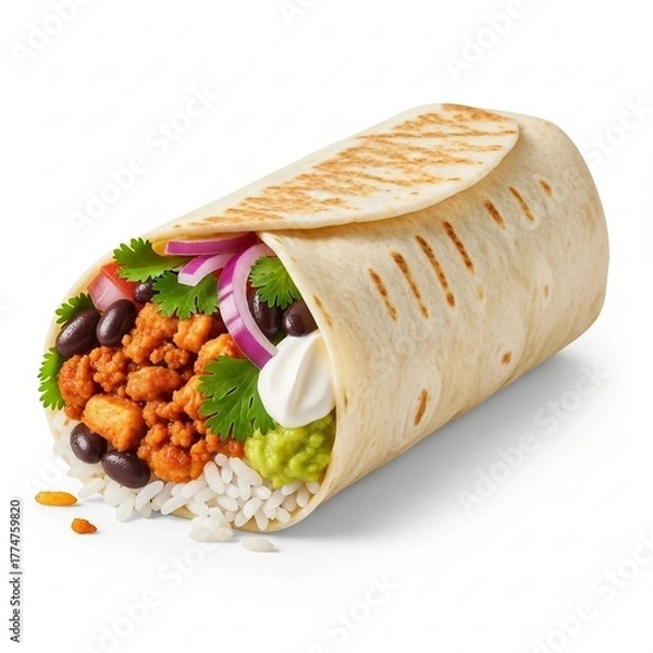 Obraz Beautiful Burrito with Cute Chicken, Fresh Vegetables, and Flavorful Ingredients