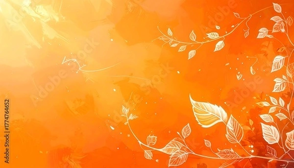 Fototapeta Vibrant Orange Abstract Background with Delicate Floral Accents and Soft Light.