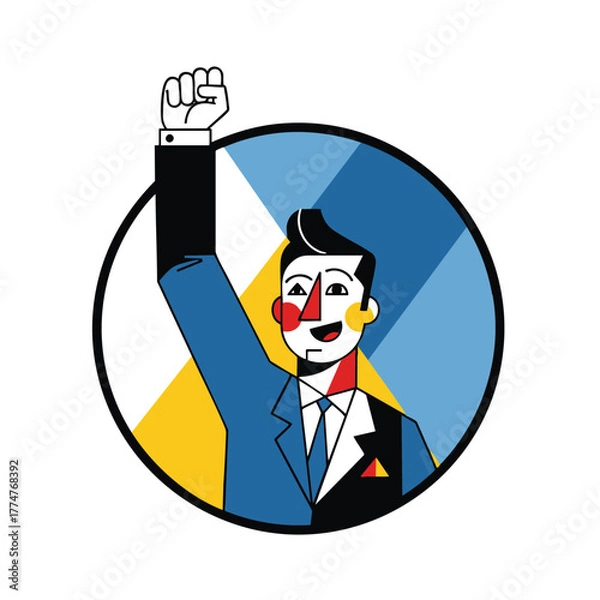 Fototapeta Empowered Professional Vector Illustration of a Confident Business Person Raising a Fist in Victory