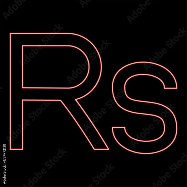 Fototapeta Neon rupee sign currency symbol money Rs red color vector illustration image flat style