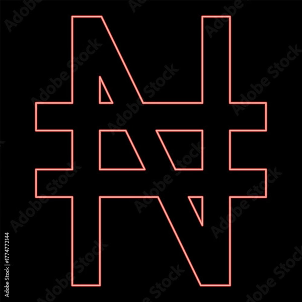 Fototapeta Neon symbol Nayra sign money currency red color vector illustration image flat style