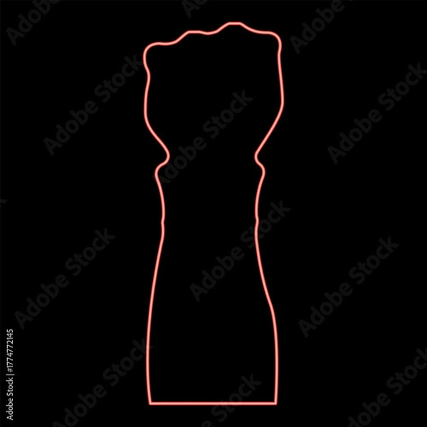 Fototapeta Neon fist protest concept arm hand raised in clenched in up red color vector illustration image flat style