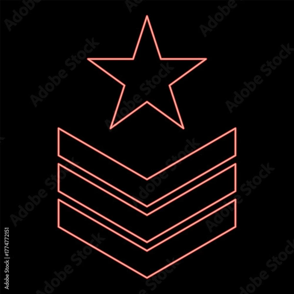 Fototapeta Neon army chevron military rank insignia badge symbol sign petty officer red color vector illustration image flat style