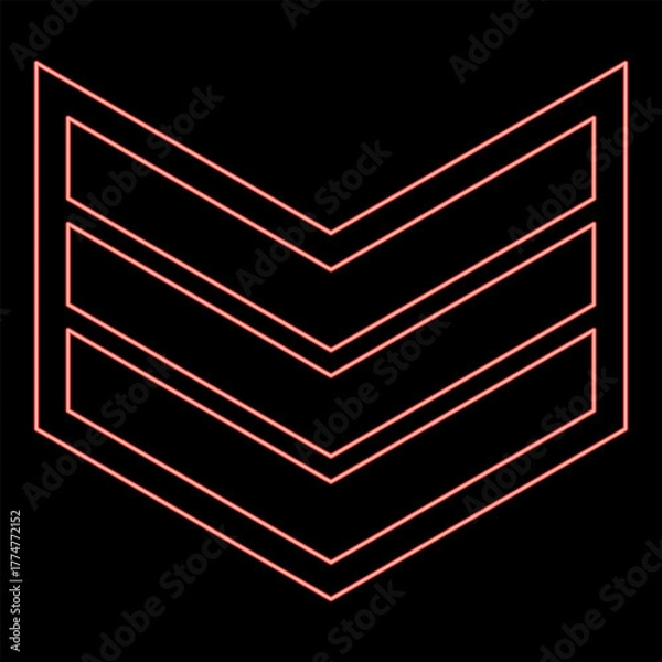Fototapeta Neon army chevron military rank insignia badge symbol sign petty officer red color vector illustration image flat style