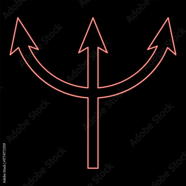 Fototapeta Neon trident Neptune red color vector illustration image flat style