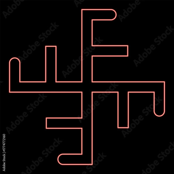 Fototapeta Neon sun crest symbol sign slavic pagan red color vector illustration image flat style