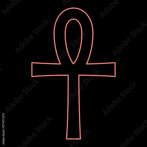 Fototapeta Neon coptic cross Ankh ancient Egyptian religious symbol red color vector illustration image flat style