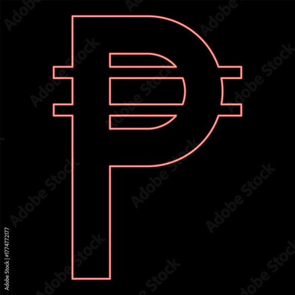 Fototapeta Neon filipino Peso sign symbol currency red color vector illustration image flat style