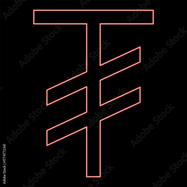 Fototapeta Neon tugrik symbol sign currency Mongolian money red color vector illustration image flat style