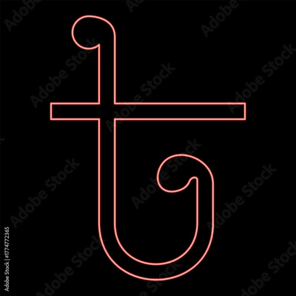 Fototapeta Neon symbol Taka Bangladeshi currency sign red color vector illustration image flat style