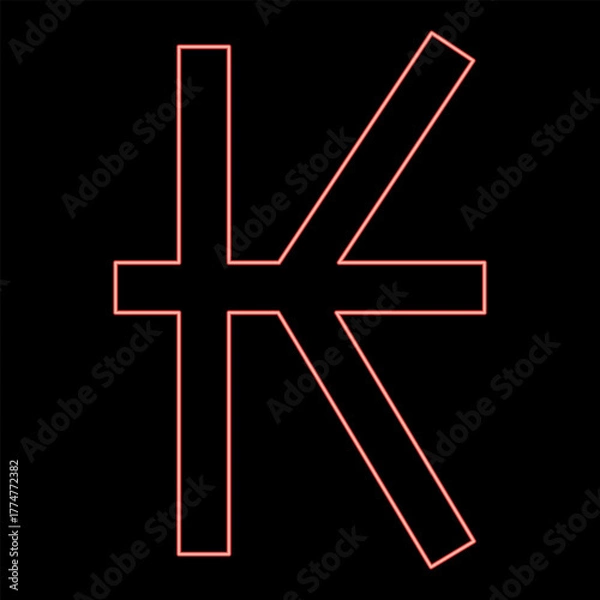 Fototapeta Neon symbol of Kip sign currency money red color vector illustration image flat style